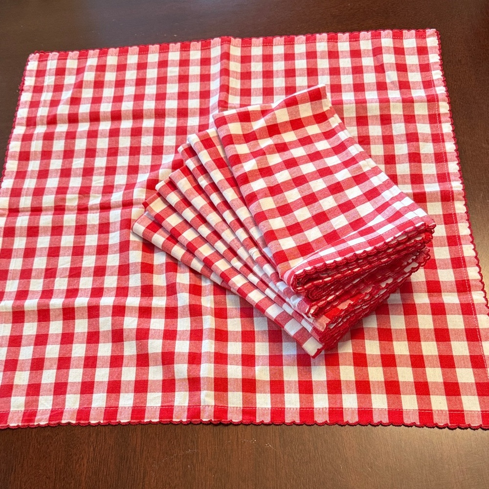 Pier 1 Red and White Plaid Cotton Napkins